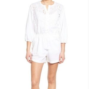 Rhythm. Eyelet White Drawstring Romper, Size S